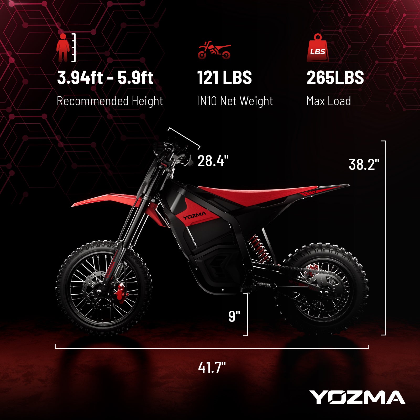 Yozma IN 10 electric dirt bike for adults under 6 feet