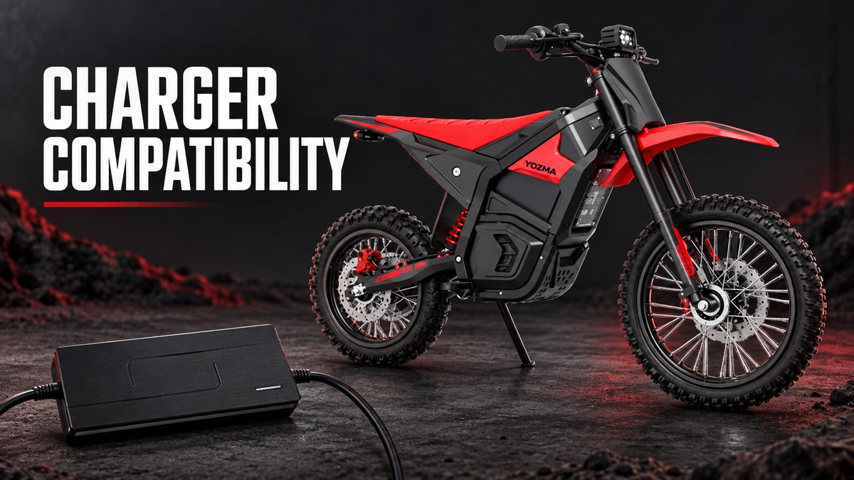 electric dirt bike charger beside Yozma bike